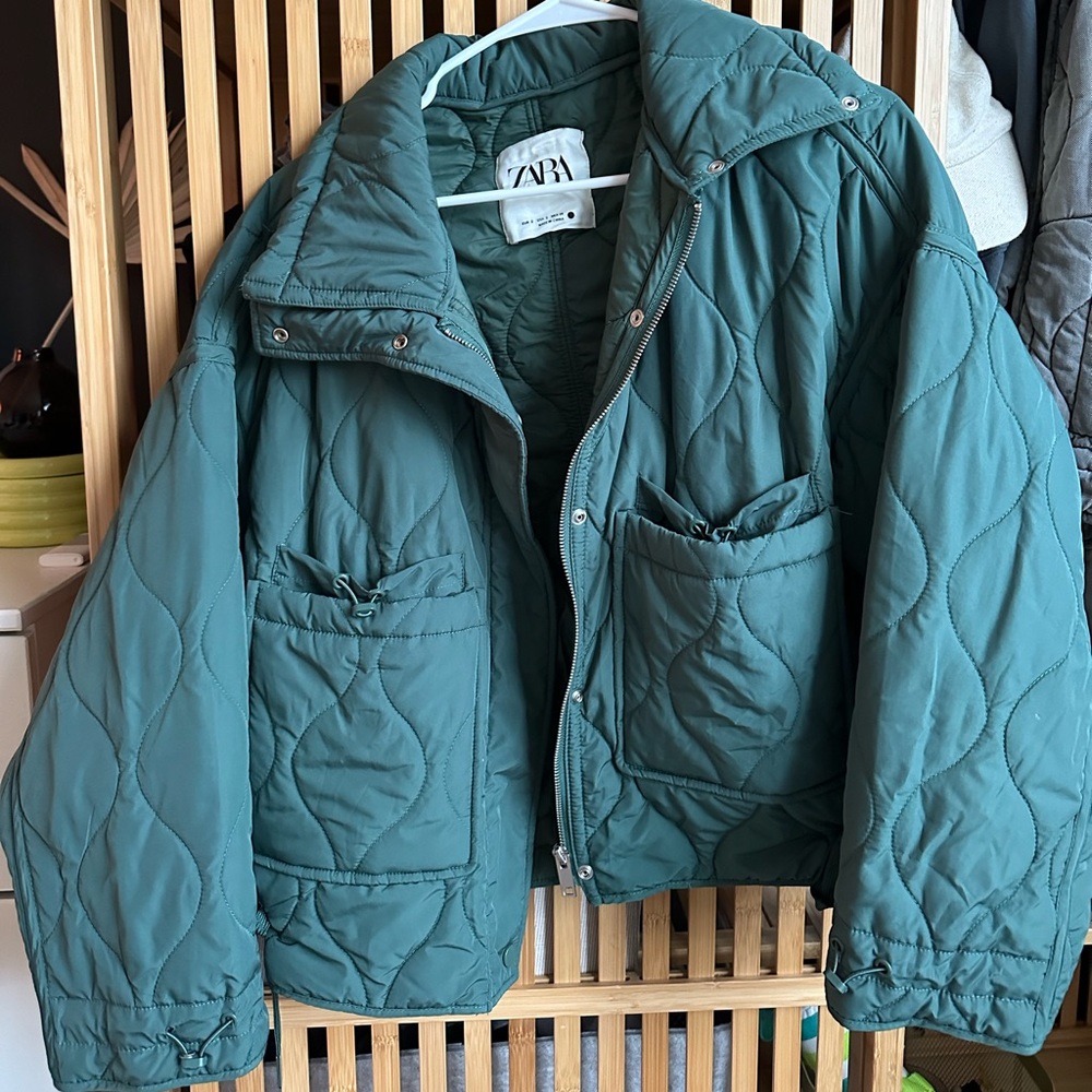 Zara green cropped quilted jacket